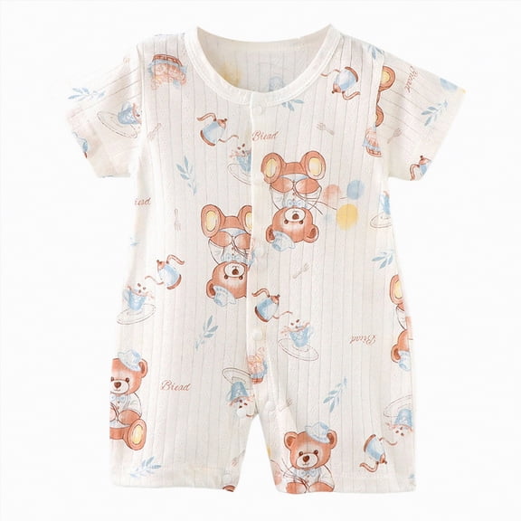 HCNTES Child Baby Boys Girls Unisex Short Sleeve Bodysuit One-Piece Jumpsuit Infant Kids Cute Pajamas Sleepwear Loungewear for Spring Summer(Z01-Brown,0-6 Months)