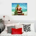 thumbnail image 4 of JEUXUS Oil Painting Canvas Artworks Funny Santa Claus Christmas Tree on Beach Photo Prints Wall Art Blue Ocean Sky Seascape Stretched and Framed Poster Pictures for Kitchen 20x16in, 4 of 4