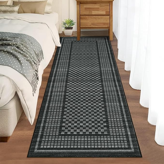 Washable Runner Rug 2x6 Kitchen Rugs Non Slip Washable Modern Black Indoor Entryway Rug Farmhouse Soft Bath Mat Stain Resistant Carpet for Bedroom Hallway Laundry 2'x6' Black