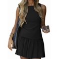 thumbnail image 3 of Women Dresses Cute Sleeveless Boat Neck Bowknot Ruffle Pleated A Line Flowy Zipper Mini Dress Black XS, 3 of 9