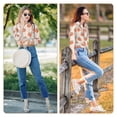 thumbnail image 7 of KLL Orange Peach Print Women's Long Sleeve Pajamas with Pants Sleepwear Loungewear 2 Set-Large, 7 of 7