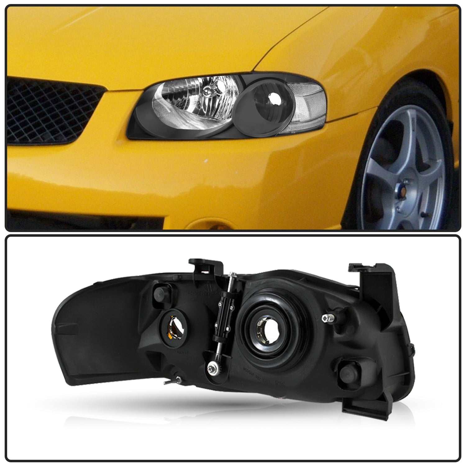 For 2004-2006 Nissan Sentra Sedan Black Headlights Assembly Clear Corner Lamps