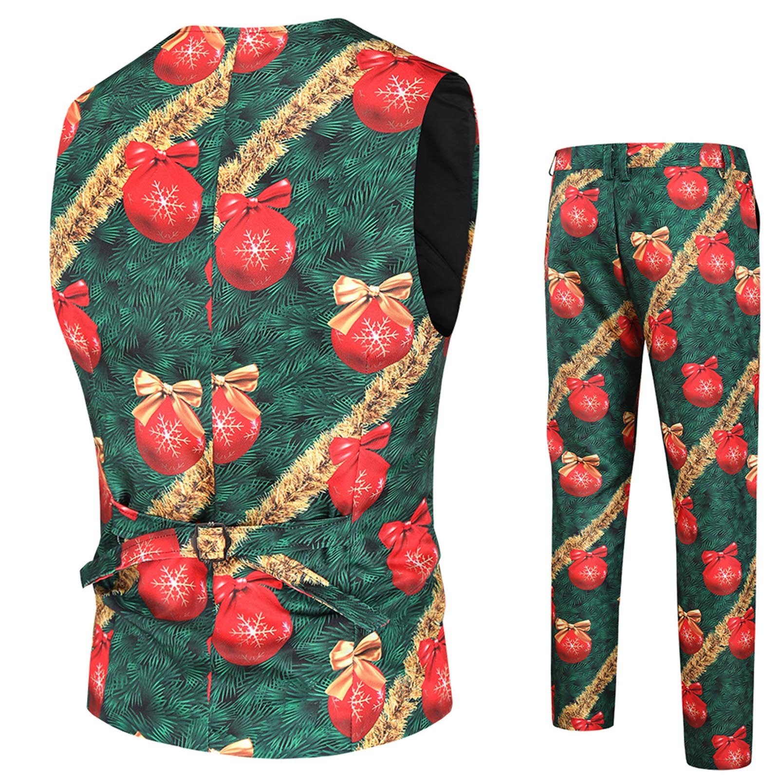 wanyng men's fashion casual christmas printed suit vest pants suit set