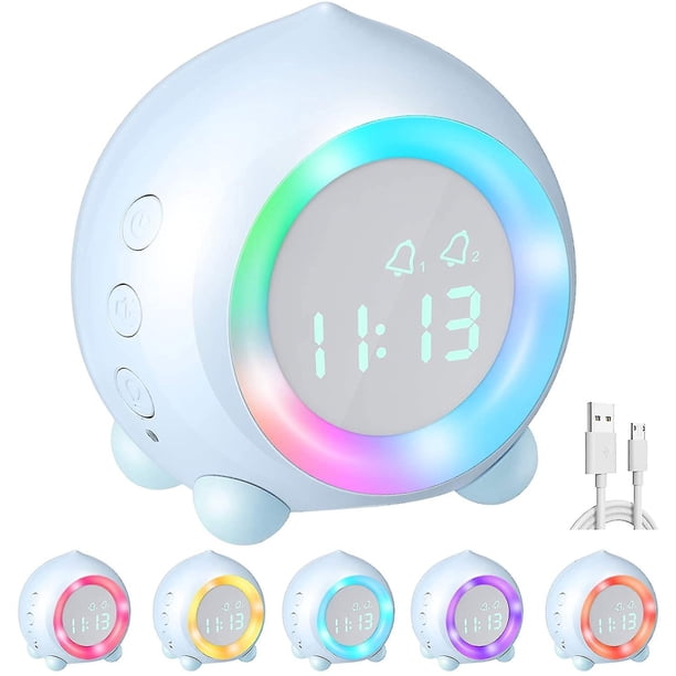 Reloj despertador inteligente, luz LED colorida, reloj digital, temporizador de siesta, azul y rosa