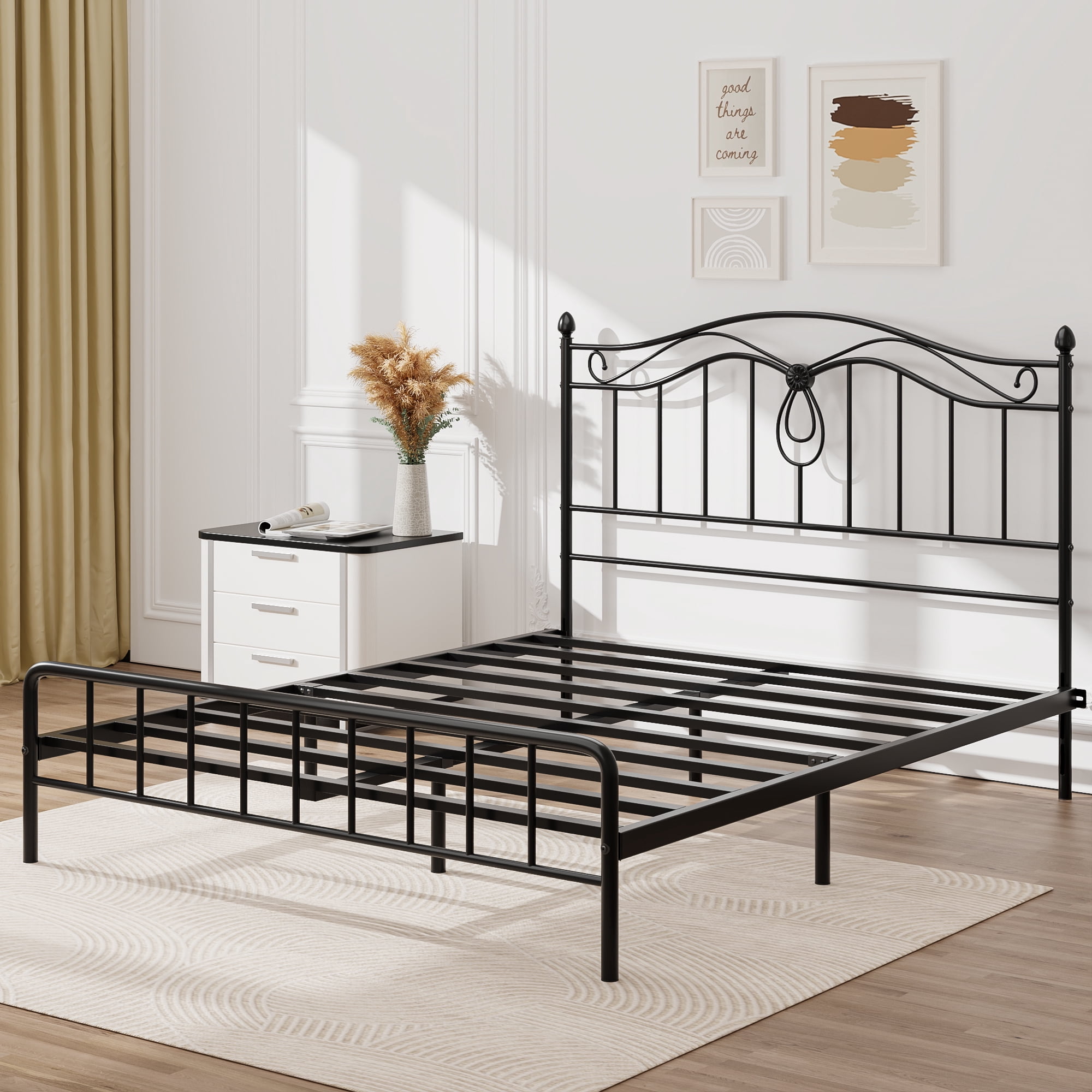 Yoneston Vintage Full Size Metal Headboard with Adjustable Height for Full Beds, Black