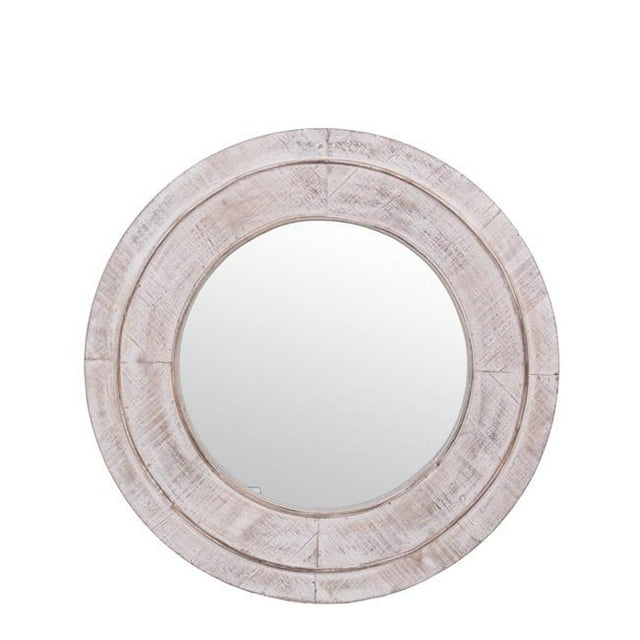 Privilege 11101 Round White Wash Wood Wall Mirror