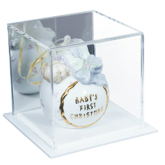 Better Display Cases Acrylic Christmas or Holiday Ornament Display Case with Mirror and White Base 4" x 4" x 4" (V23/A057)