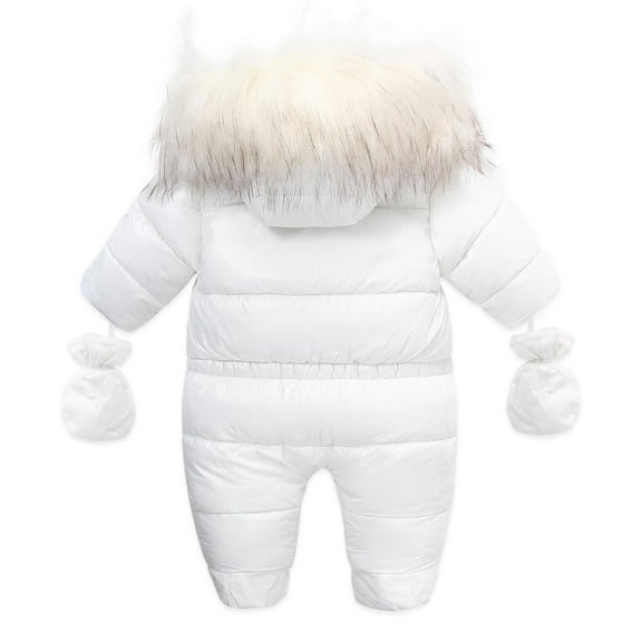 Fesfesfes Baby Boys Winter Warm Bodysuit Hooded Romper Faux-Leather Windproof Jumpsuit Set Snowsuit With Mittens And Booties Jumpsuit Outfits Clearance