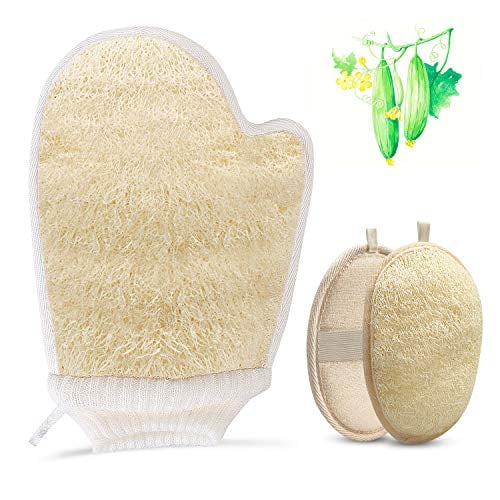 Premium Exfoliating Loofah Sponge Pad with Loofah Glove, Exfoliating