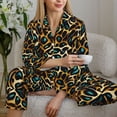 thumbnail image 6 of Vsdgher Teal Leopard Pajamas Set Long Sleeve Sleepwear Womens Button Down Nightwear Pj Sets-Small, 6 of 7