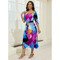 thumbnail image 5 of KISSMODA Midi Dresses for Women Casual 3/4 Sleeve Wrap Dress Plus Size Curvy Cocktail Dresses with Pockets, 5 of 7