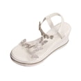 thumbnail image 3 of Wedge Sandals for Women Dressy: Summer Low Wedges Womens Comfortable Open Toe Sandal Plus Size Solid Color Round Toe Rhinestone Round Toe Open Toe Elastic Back Wedge Sandals, 3 of 10