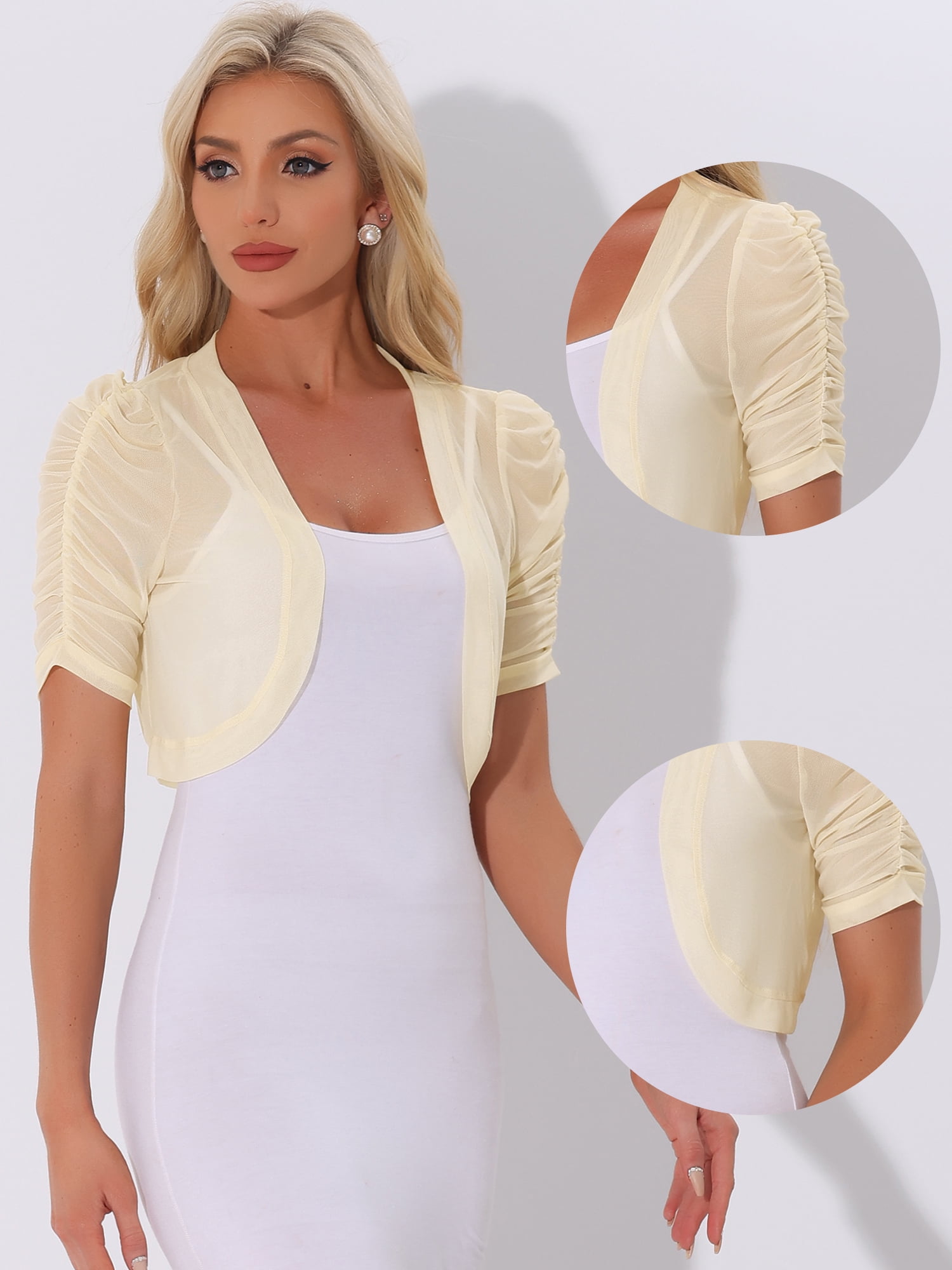 DARING DIVA Women's Mesh Sheer Shrug Cropped Cardigan Bolero S Light Apricot