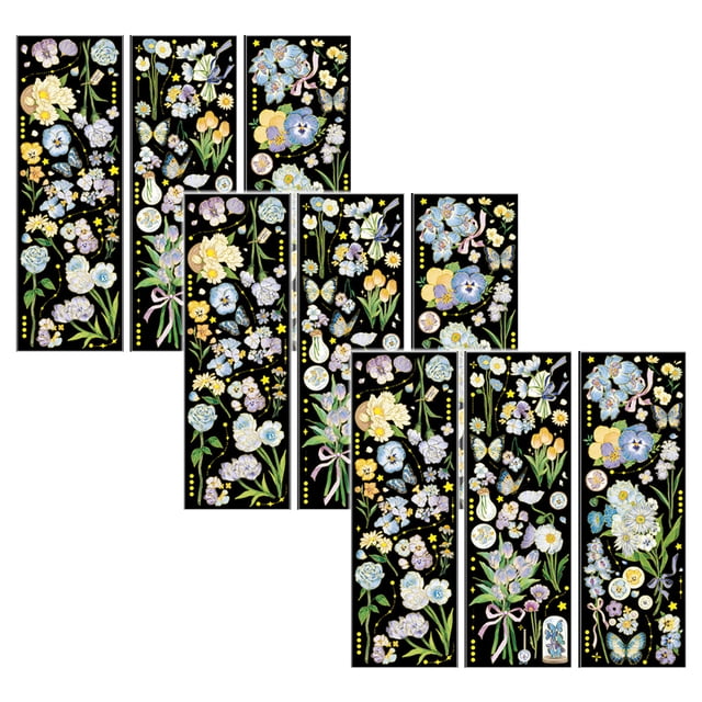 Pegatinas para álbumes de recortes, diario, flores y plantas, juego de pegatinas impermeables de lámina dorada para adultos, adolescentes y niñas (9 hojas) 2424