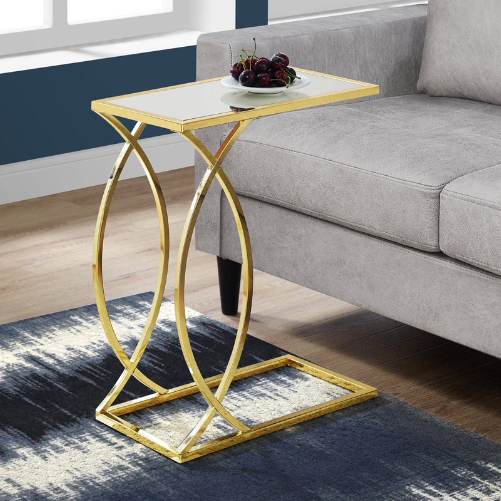 Monarch Specialties Rectangular Intersecting Circle Glass Top C-Table 