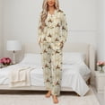 thumbnail image 2 of Beige Christmas Bow Womens Pyjamas Set Button Up Pyjamas Womens with Long Sleeve Top And Wide Leg Pants V-neck Loungewear Sets, 2 of 9