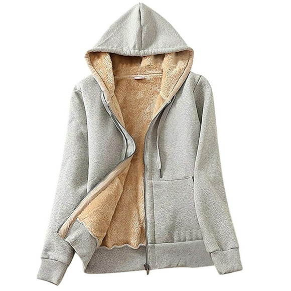 Hjcommed Women's Long Hoodies Coats Tunic Winter Warm Fleece Sherpa Lined Zip Up Hooded Sweatshirt Jacket Coat Gray XL