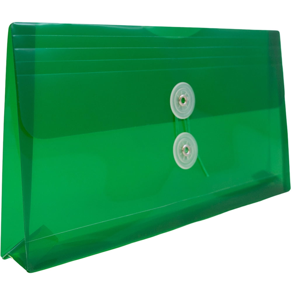 JAM Paper Plastic Envelopes with Button & String Tie Closure, #10 Business Booklet, 5 1/4 x 10, Green, 3/pack