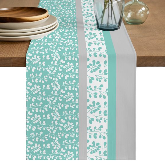 Table Runner 36 Inch Long - Farm Flower Classical Stripes Decorative Table Scarf, Watercolor Stitching Pattern Dining Table Runners for Wedding Party Kitchen Dining Tables