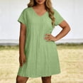 thumbnail image 2 of CYRBOKO Women's Plus Size Dresses, Casual Short Sleeve V-Neck Vacation Summer Dresses Midi Dresses Army Green Size 2XL, 2 of 5