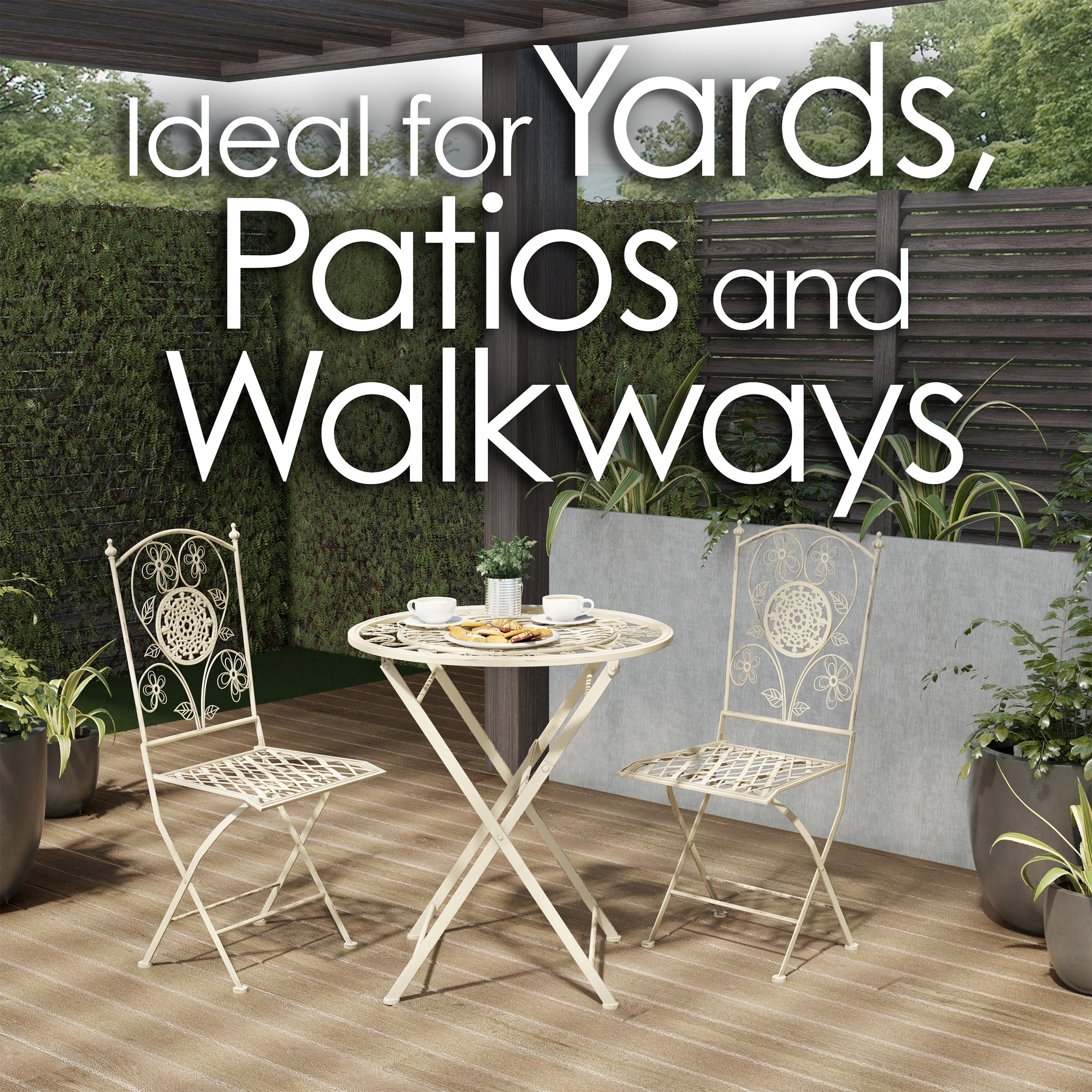 Lavish Home 3 Piece Patio Set – Bistro Table and Chairs, Antique White