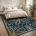 thumbnail image 3 of ODIKA 8'x10' Washable Area Rug Nautical Vintage Creature Motif Coral Retro Wave Circle Octopus Refined for Dining Room, Large Office, Lounge, Non-Slip Chair-Friendly Mat, 3 of 7