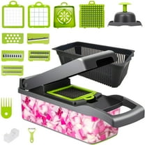 Behome Mandoline Slicer, 16-in-1 Multi-Functional Kitchen Gadget Set, Veggie Chopper, Food Chopper with Container, Vegetable Cutter & Spiralizer for Onion Salad, Gray