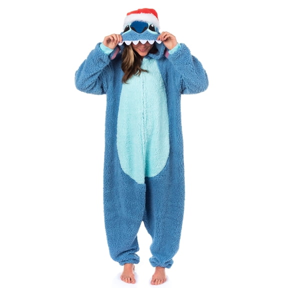 Disney Lilo & Stitch Kigurumi Unisex Christmas Santa Hat Women's Costume One Piece Pajama Hooded Union Suit