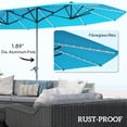 thumbnail image 6 of Outsunny 15ft Double-Sided Outdoor Patio Umbrella with Solar LED Lights, UPF50+ Blue Polyester Canopy, Aluminum Pole & Fiberglass Ribs, Large Crank Shade for Garden & Backyard, 6 of 8