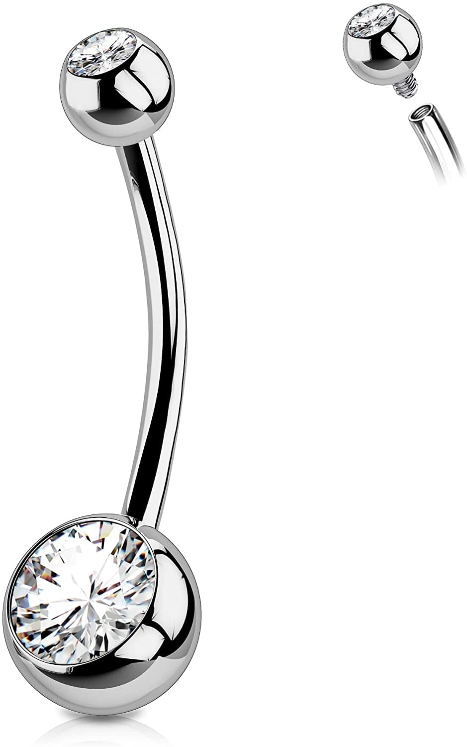 OUFER 16mm Titanium Belly Button Rings Internally Threaded Navel Piercing Jewelry Round CZ Belly