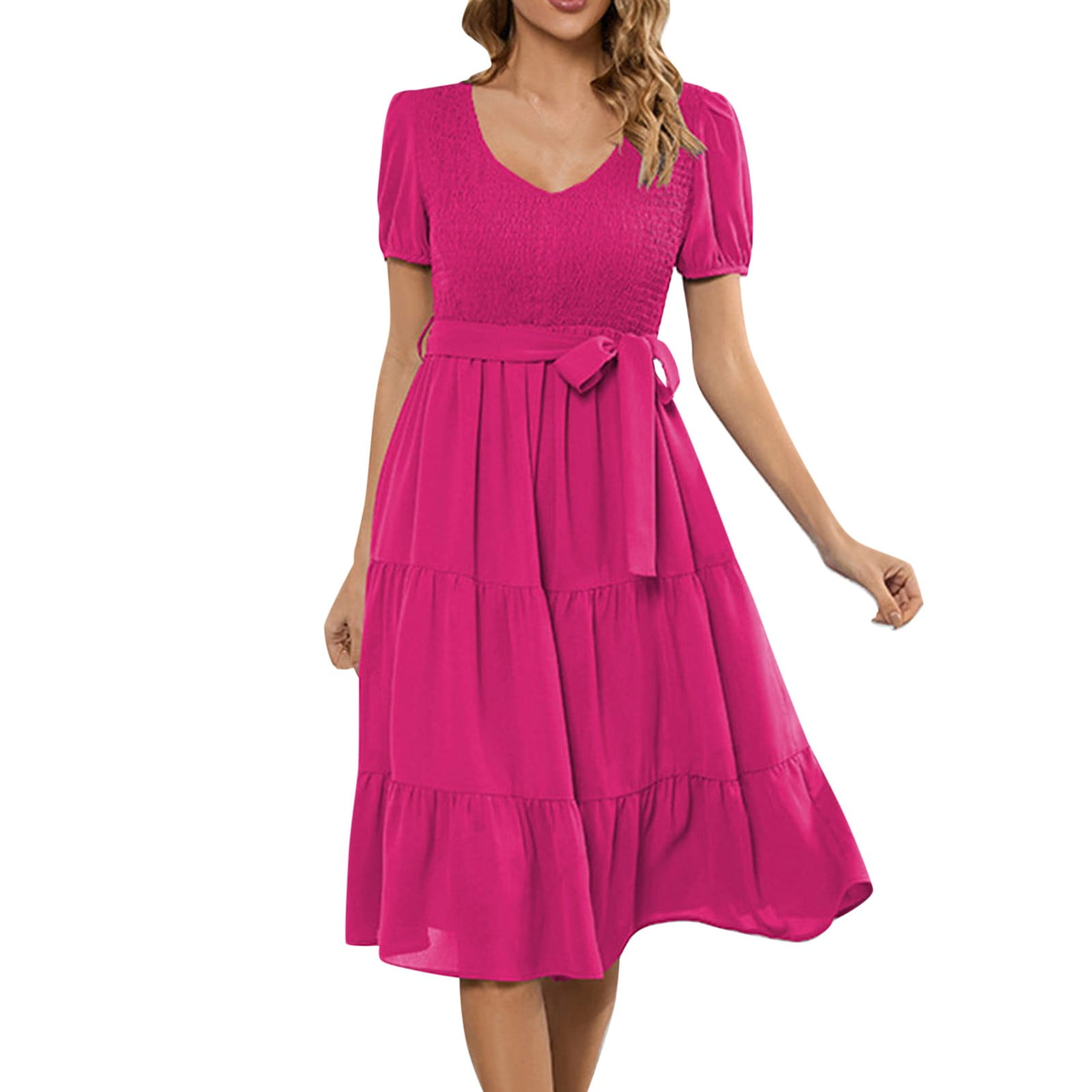 Spring Dresses For Women 2023 Casual Flutter Short Sleeve V Neck
