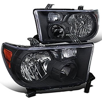 - Spec-D Tuning 2LH-TUN07JM-RS Toyota Tundra Sequoia Crystal Black Headlights w/ Amber Reflector