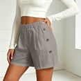thumbnail image 5 of SOOMLON Linen Shorts Women Plus Size Elastic Waist Shorts Button Breathable Shorts with Pockets Casual Summer Bottoms, 5 of 7