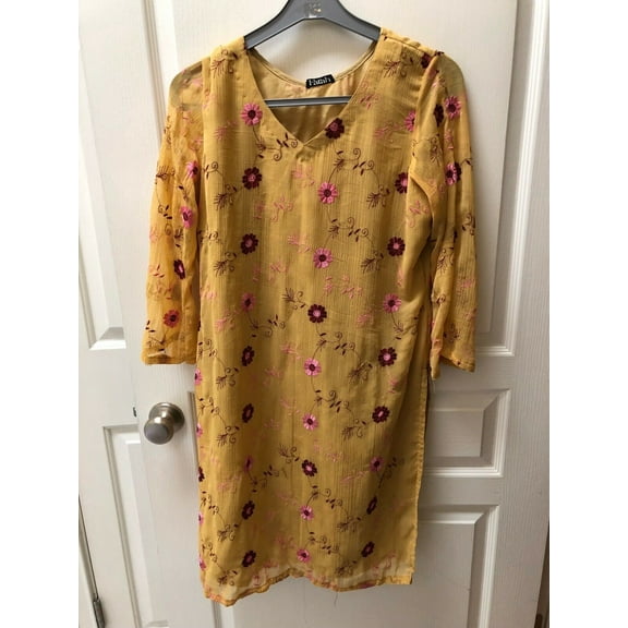 Washable Georgette Chiffon Pakistani Indian Shalwar Pants Kameez Embroidered M New