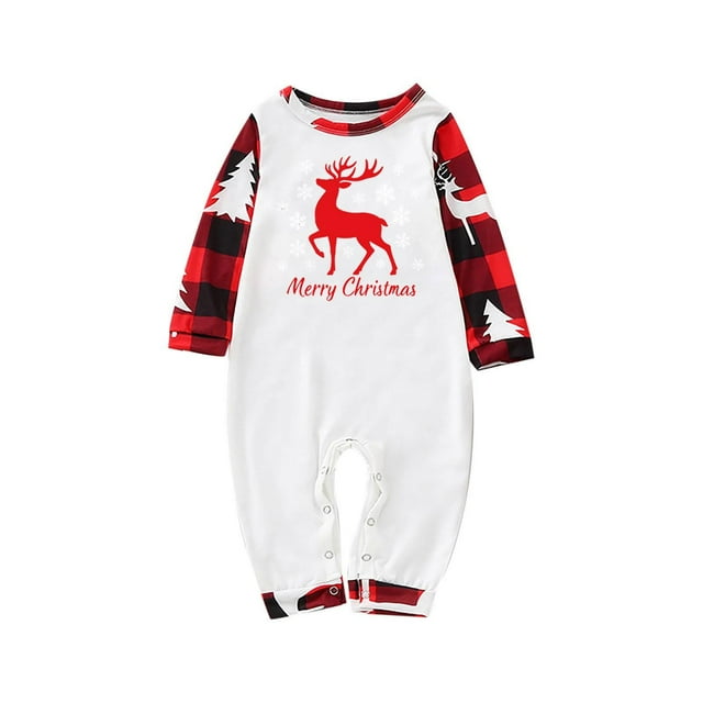 RXMEKW Ensemble de Pyjama à Imprimé Sapin de Noël pour Bébé, Tenue de Nuit Assortie pour la Famille, Grenouillère à Manches Longues Rouge 12 m