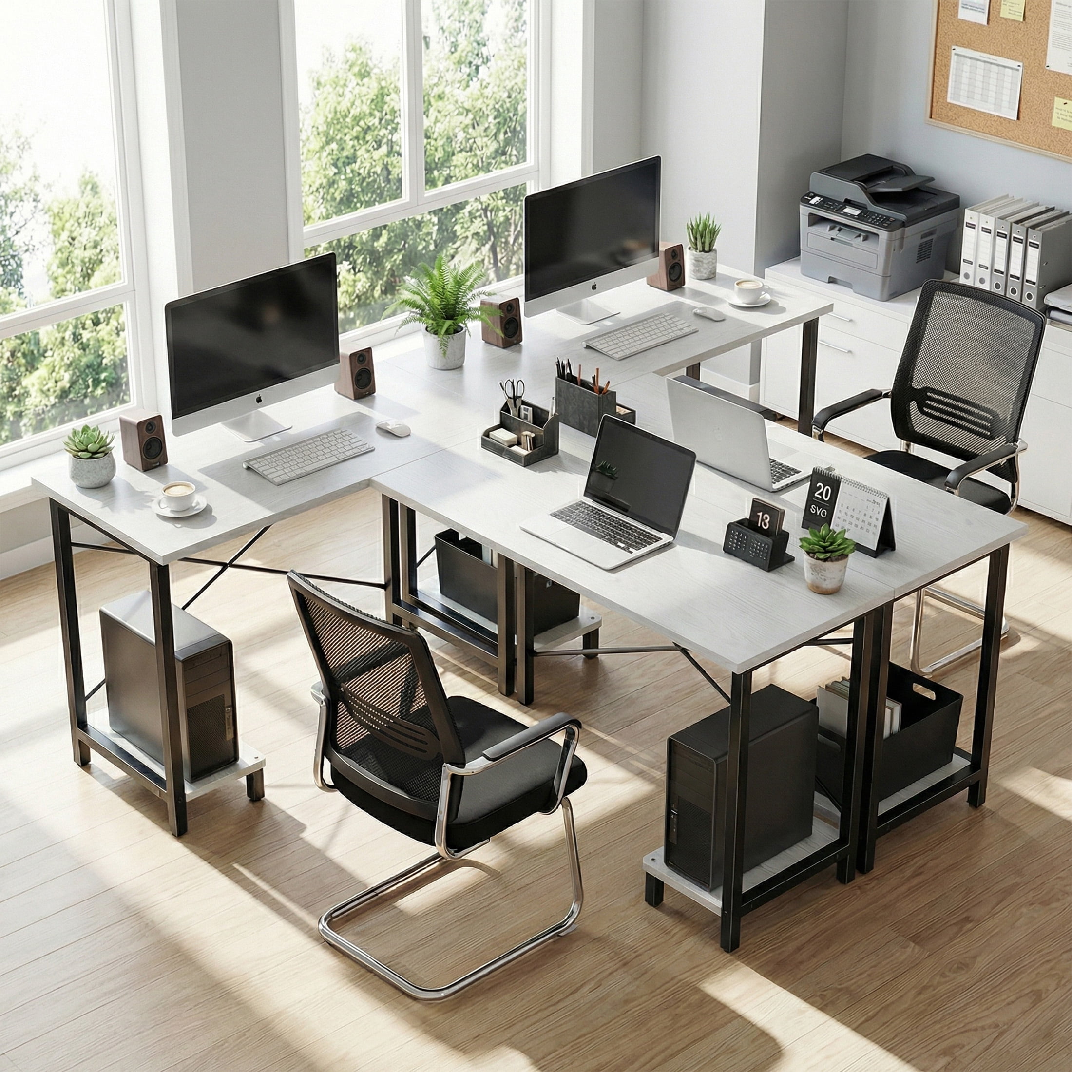 CONCETTA 49“ L Shaped Computer Desk with Movable CPU Stand, Corner Desk for Save Space, Home Office, White