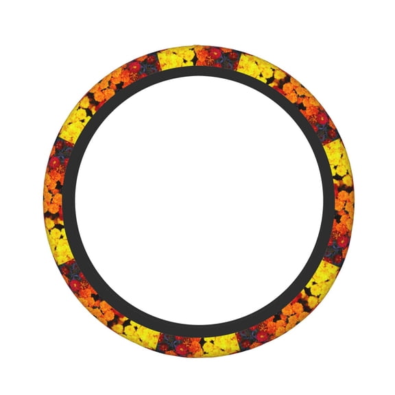 Rateoe Marigold Flowers In Different Colors Pattern Elastic Stretch Steering Wheel Cover, Universal 15 inch, Microfiber Breathable , Anti-Slip, Odorless, Easy Carry