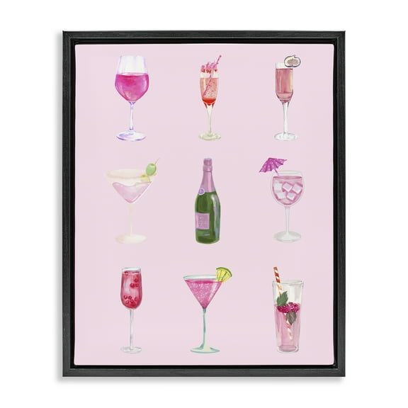 Stupell Industries Various Pink Drinks Food & Beverage Painting Black Floater Framed Canvas Art Print Wall Art, 17 x 21