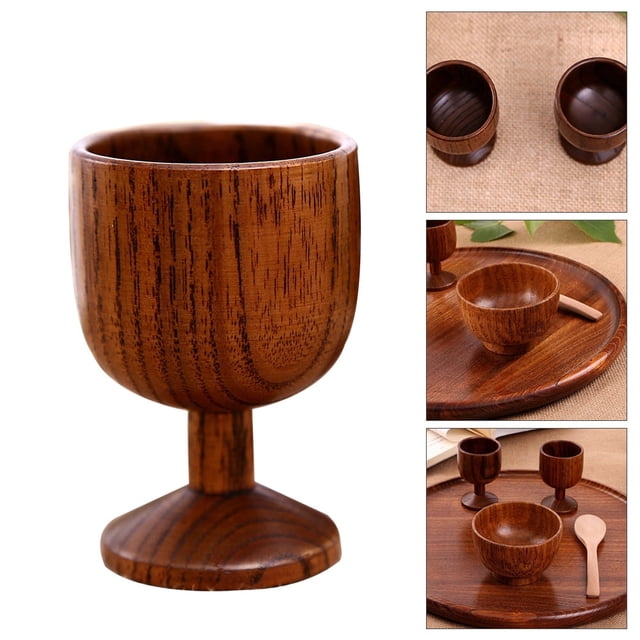 1 copa de vino, copa de vino de madera, taza de agua, taza de té, taza de tostado de madera maciza