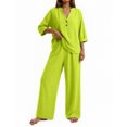 thumbnail image 2 of BRELIL Women Plus Size V Neck 3/4 Sleeve Shirt Wide Leg Pants Two Piece Set Solid Boho Lounge Casual Loose Outfits Travel Vacation, Green 3XL, 2 of 7