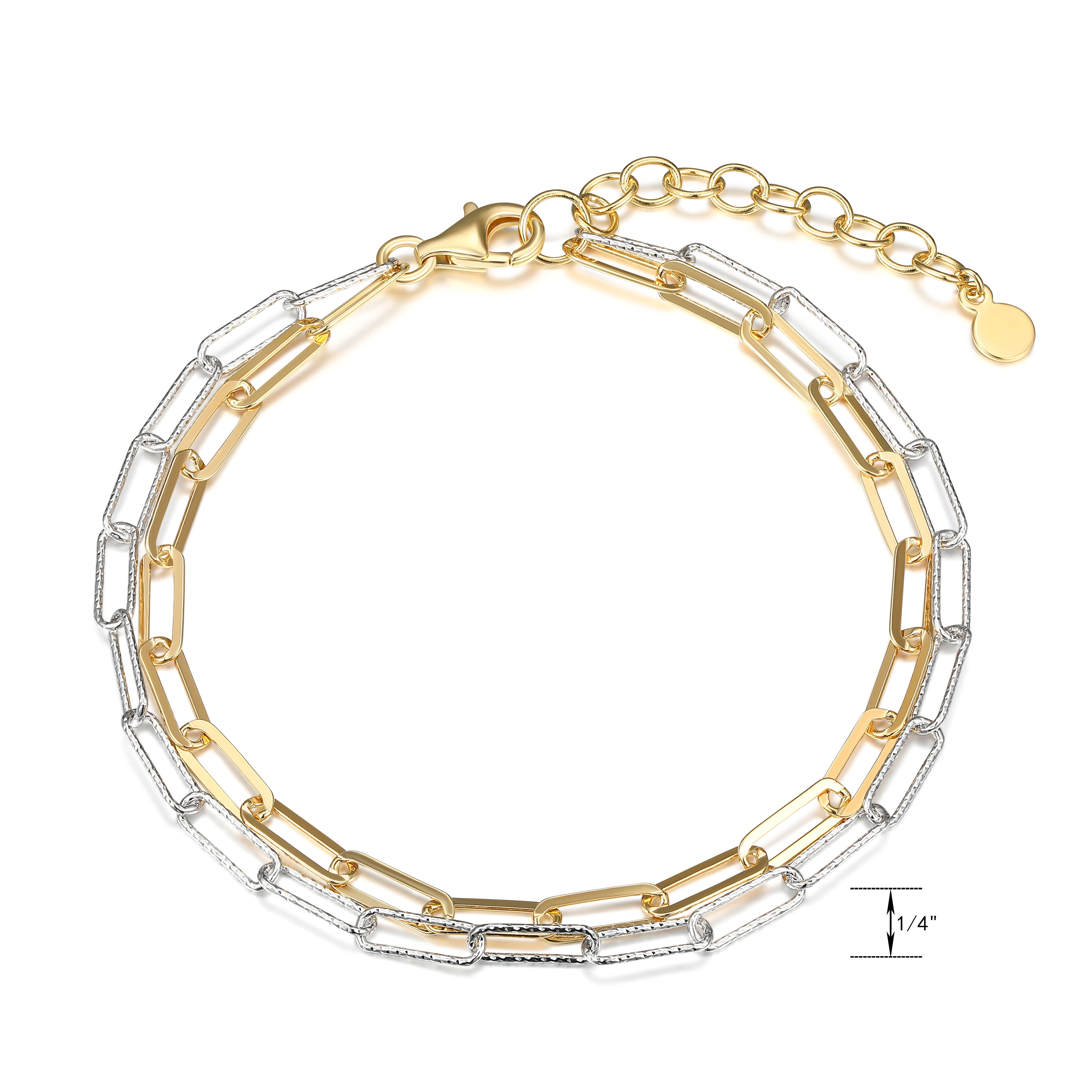 Double Link Paper Clip Bracelet, 6.75" + 1.25" Extension, Adult Female