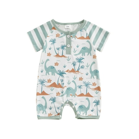 

FSDJHSDH Boys Summer Jumpsuit Dinosaur Print Round Neck Short Sleeve Romper