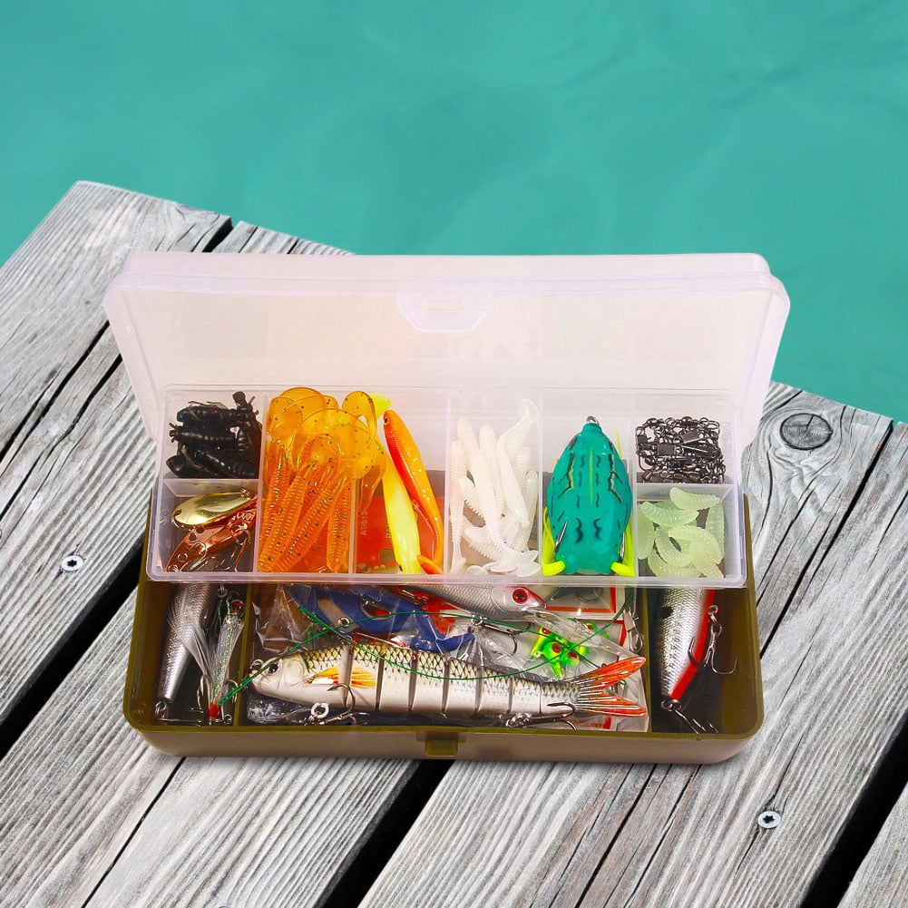 HUISZJ Fishing Lures Kit, Mixed Fishing Lures Kit with Tackle Box, Soft Hard Bait Hooks Swivels Tackle Accessory