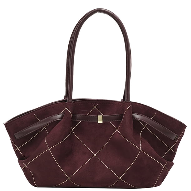 Bolso Mano Bolsos Axila A Cuadros Retro Gamuza para Mujer (Vino) Rojo