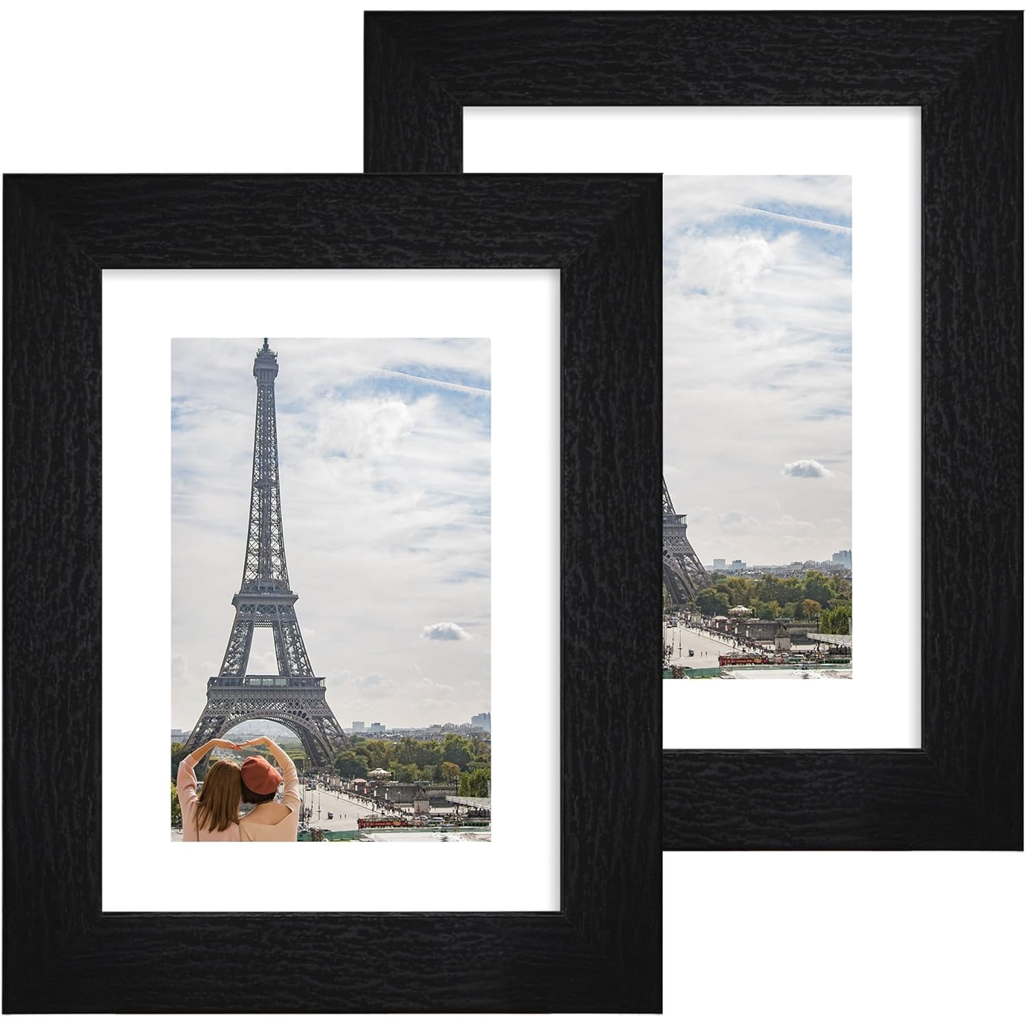 5x7 Picture Frame Set of 2, Made of Real Glass and Rustic Black Wooden Frame - Display Pictures 4x6 with Mat or 5x7 Without Mat, 5 by 7 Photo Frame for Wall or Tabletop Display