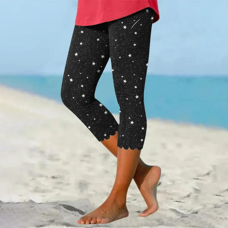 Women's Stretch Capri Leggings Under Tunic Tops and Dress Graphic Print  Beach Capris Cropped Pants Underpants (Large, Black)