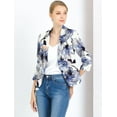 thumbnail image 3 of Chaqueta abierta de la chaqueta del traje de la cosecha del trabajo de la oficina del frente de las mujeres Blanco Azul-Floral XS, 3 of 6