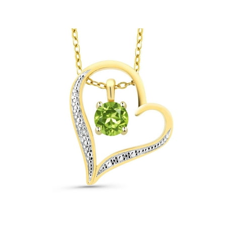 - Round Green Peridot 18K 2-Tone Gold Plated Silver Diamond Accent Heart Pendant