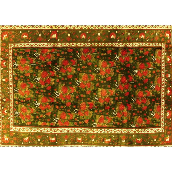 Ahgly Company Machine Washable Indoor Rectangle Persian Yellow Traditional Area Rugs, 5' x 7'