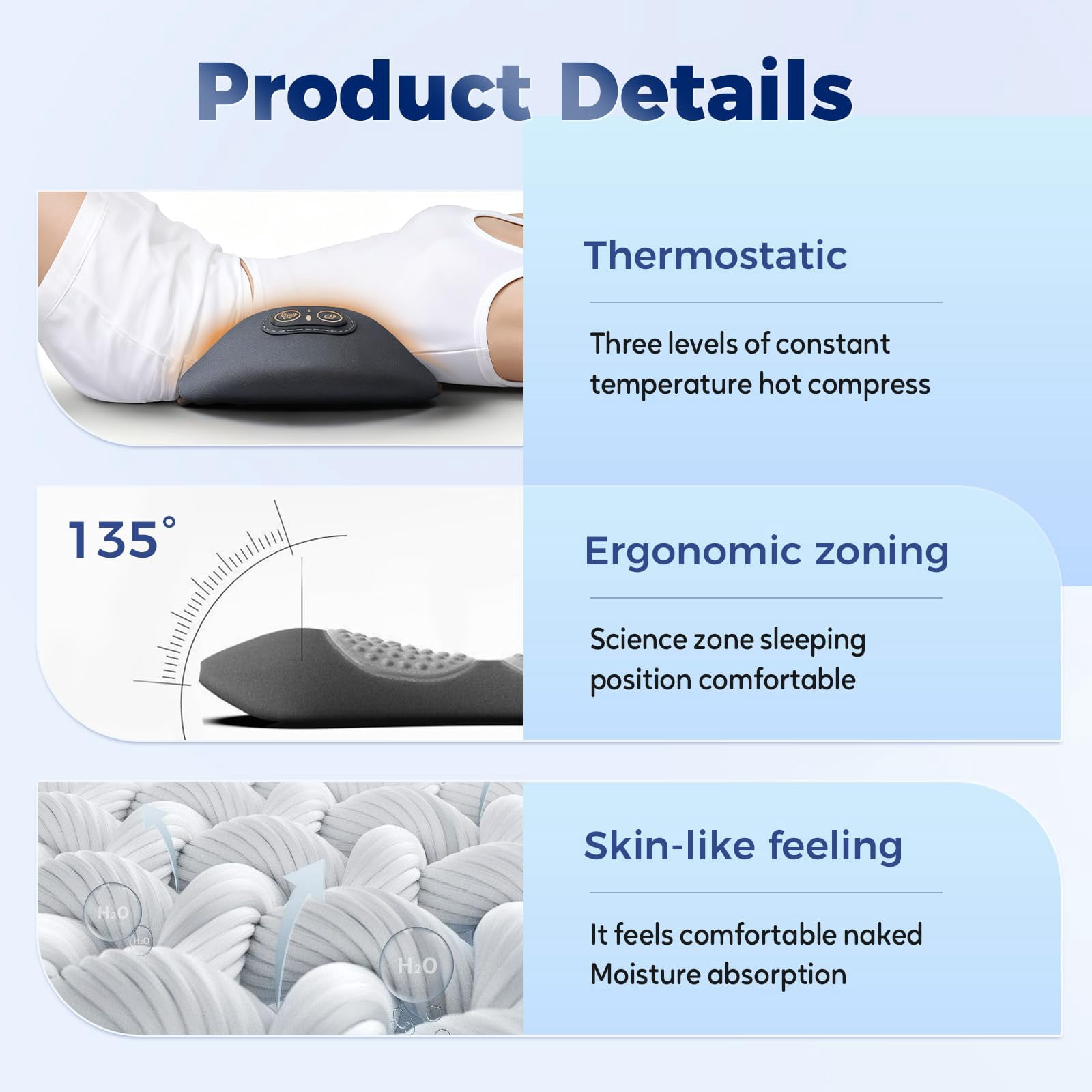Smooth Triple Fusion Back Massager, 2026 Upgrade Electric 3 in 1 Lumbar Pillow for Bed and Chair, Back Massager with Vibration and Traction for Back and Neck and Shoulder